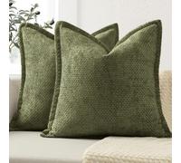 ZWJD Soft Chenille Cushion Covers 45x45 2 Pack, Decorative Cushions with Pressed Edge Design, Olive Green Luxury Home Decor Pillow Covers for Sofa, Couch, Living Room & Bedroom Modern Home Décor