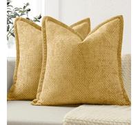 ZWJD Soft Chenille Cushion Covers 45x45 2 Pack, Decorative Cushions with Pressed Edge Design, Yellow Luxury Home Decor Pillow Covers for Sofa, Couch, Bed, Living Room & Bedroom Modern Home Décor