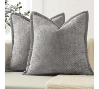 ZWJD Soft Chenille Cushion Covers 50x50 2 Pack, Decorative Cushions with Pressed Edge Design, Light Grey Luxury Home Decor Pillow Covers for Sofa, Couch, Living Room & Bedroom Modern Home Décor