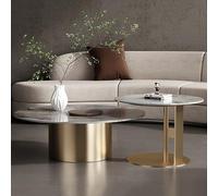 Zwksdcf Modern Round Nesting Coffee Table with Marble Top,mid-Century Marble Coffee Table Set of 2,Luxury Center Table for Living Room,end Table Side Table with Gold Metal Base for Reception Room