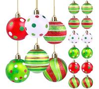 ZWLIYCHN Christmas Tree Baubles 12Pcs, 60mm Christmas Decorations Baubles with Lanyard, Shatterproof Shining Green Red White xmas Bauble for Seasonal New Year Festival Party Decorations