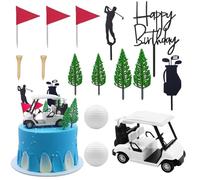 ZWLIYCHN Golf Cake Decoration, Golf Cake Decoration with Happy Birthday Cake Topper, Mini 3D Cart, Golf Ball, Flag, Green Trees, Golfer, Golf Bags Cupcake Topper for Birthday, Gift, Theme Party