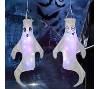 ZWLIYCHN Halloween Ghost Windsocks Hanging Decorations, 2pcs 43Inch Flag Wind Socks Halloween Ghost Decor for Yard Porch Indoor Outdoor Dead Tree Haunted House Scary Decor Party Supplies