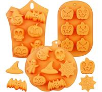 ZWLIYCHN Halloween Moulds Silicone 3pcs, Chocolate Mould, Pumpkin Bat Skeleton Spider Web Halloween Elements Silicone Mold for Making Chocolate, Biscuits, Pastries, Desserts, Ice Cubes, etc