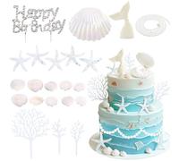 ZWLIYCHN Seashells Cake Topper 22Pc Seashell Cake Decorations Under the Sea Cake Topper with Shell Pearl Starfish Mermaid Taik Cake Cupcake Picks for Birthday Baby Shower Wedding Ocean Nautical Party