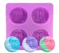 ZWLIYCHN Sun and Moon Silicone Soap Molds 4 Cavity Crescent Moon Face Silicone Soap Mold Bath Bomb Molds for Homemade Lotion Bar Polymer Clay DIY Candle Resin Making Wax Candy Chocolate