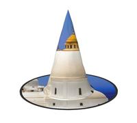 ZWLPNZZD (Santorini Greek Island sea View) Printed Foldable Halloween Hat Holiday Costume Cap Cosplay Party Witch Hats 1