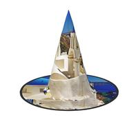 ZWLPNZZD (Santorini Greek Island sea View) Printed Foldable Halloween Hat Holiday Costume Cap Cosplay Party Witch Hats 3 PCS