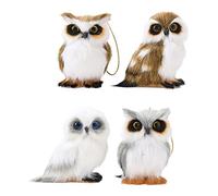 ZWMBYN 4 Pieces Hanging Owl Ornaments, Cute Furry Owl Plush Christmas Tree Hanging Ornament,White Fur Woodland Furry Animals Ornaments for Christmas Tree Home Party Decoration (4 Styles)