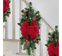 ZWMBYN Christmas Teardrop Swag with Lights, 16.5IN Artificial Xmas Stair Swag Garland, Christmas Wreath, Battery Operated Hanging Decor for Stairway Door Fireplace Window