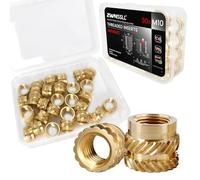 ZWMSSLL M10 Threaded Inserts-30 Pieces M10x8x12 Heat-Set Insert Brass Knurled Nuts Big Size for 3D Printing Components and Plastic Parts