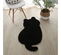 ZWPILY Cute Cat Rug Soft Faux Fur Carpet Cat Shaped Foot Mat Comfy Non-Skid Area Rug Washable for Bathroom Living Room Bedroom Kids Room Chair Bed Sofa,Black,47x93 cm