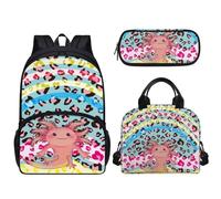 ZWPINITUP Rainbow Leopard Axolotl Print 3 PCS Kids School Backpack with Lunch Box Pencil Pouch, 3D Print Back to School Bookbag, Boys Girls Large Capacity Outdoor Travel Sports Backpack Gifts