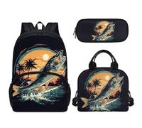 ZWPINITUP Sunset Perch School Bookbag Set for Kids School Bags Daypack with Lunch Box Pencil Case 17 Inch Backpacks Schoolbag 3 Pieces Set Essentials