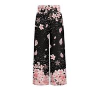 ZWPINITUP Wide Leg Pants for Women Summer 2024 Palazzo Tropical Floral Casual High Waist Trousers with Pockets S-3XL, Cherry Blossom, XL