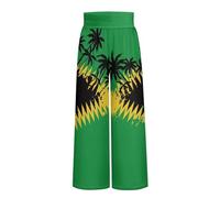 ZWPINITUP Wide Leg Pants for Women Summer 2024 Palazzo Tropical Floral Casual High Waist Trousers with Pockets S-3XL, Jamaican Flag Palm, XL
