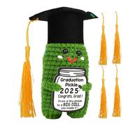 Zwpontia Crochet Doll | Crocheted Pickle Doll with 5 Color Tassels,Knitted Graduation Toy Desk Ornament with Encouragement Card for Teenage Friends High School Birthday Shelf College
