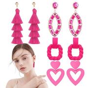 Zwpontia Heart Shaped Earrings for Women,Dangle Geometric Earrings - Pink-Themed Statement Women Jewelry Lightweight for Mom Sister Lover Friends Valentine's Parties