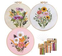 ZWQLZG 3 Pcs Embroidery Kits for Beginners, Floral Pattern Fabrics, Embroidery Starter Kits, Embroidery Hoops Colored Threads Cross Stitch Kits for Adults Kids Craft Starter
