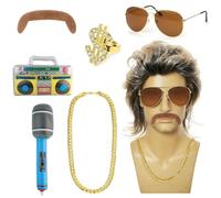 ZWQLZG Hip Hop Costume kit, 80s 90s Hip Hop Fancy Dress Rapper Costumes Outfit Kit Metal Chain Flat Fancy Dress Accessories with Disco Necklace Bracelet Sunglasses for Women Men Hippie