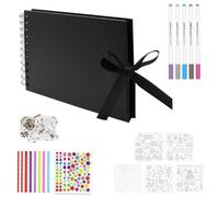 ZWQLZG Scrapbook, Scrap Book Photo Album Black Scrapbook 60 Pages with Scrapbook Accessories Kit A5 Craft Paper 21.5x15cm Memory Books Guestbooks for Family Wedding Anniversary Baby Gift (Black)