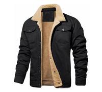 ZWRXW Men's Winter Jacket Fleece Lined Thick Thermal Coat Lapel Work Cargo Trucker Jackets Cotton Warm Outwear with Pockets, Black, XL