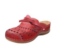 ZWRXW Women's Mules & Clogs Comfortable Slip-On Closed Toe Clog Sandal Bohemian Hollow Out Wide Width Wedge Sandals Arch Support Outdoor Beach Slippers Summer Shoes, Red, 9-9.5