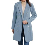 ZWRXW Women's Wool Blend Peacoat Double Breasted Midi Trench Coat Notched Lapel Slim Fit Jackets Trendy Fall Overcoat Outwear, Sky Blue, Large