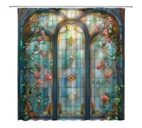 ZWSMZW Abstract Stained Glass Shower Curtain Teal Arched Window Fantasy Castle Luxury Elegant Antique Ombre Art Bathroom Decor Fabric Curtains with Hooks