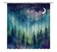 ZWSMZW Forest Moon Shower Curtain Watercolor Misty Forest Fantasy Starry Sky Galaxy Nature Gothic Scenery Abstract Outdoor Bathroom Decor Curtains with Hooks, Purple
