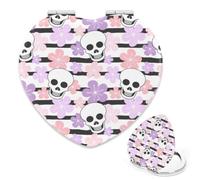 zwtkuavs Soft Pink Striped Skull Gothic Magnifying Mirror, Halloween 1x/2x Heart Shaped Mirror, Pu Leather Portable Mini Handbag Essentials Handheld Mirrors, Handbag Mini Travel Essentials Mirrors