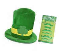 ZWTPGKRD Green Irish Festival Hat with 6 Mustaches Beards Patricks Day Costume Accessories for Men Women Irish Festival Coslpay Hat