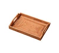 ZWTPGKRD Rectangular Hand-Woven Fruit Tray Rattan Bread Storage Basket Serving Handcrafted Platter with 2 Handle Retro Classic Picnic Photography Props Wooden Fruit Bowl