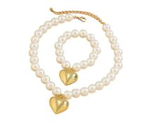 ZWTPGKRD Simple Gold Color Ball Bead Chain Necklace Heart Pendant Jewelry Set Elegant Beaded Accessory For Women Fashion Jewelry For Women