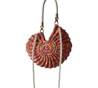 ZWTPGKRD Stylish Marine Themed Beach Bag With Handwoven Faux Pearls Chain Conch Shell Decorations Candy Colored Polyester Design Multi Pocket Shell Decorated Bag