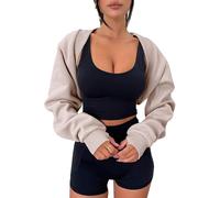 Zwurew Women's Bolero Shrug Long Sleeve Cropped Sweatshirt with Thumb Hole Workout Shrugs Open Front Y2K Tops 2024, 01 Khaki Cream, XL