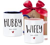 ZWV Est 2025 Hubby & Wifey Coffee Mugs Set, Couples Coffee Mug Set, Mr & Mrs Bridal Shower Gift, Newlywed Coffee Mugs Gift Set, Wedding Gift Set of 2 to Give, Couples Coffee Mug Set-26
