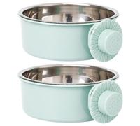 ZWWAAZHF 2 Pack Large 650ml Hanging Pet Bowls, Stainless Steel, Green | Heavy Duty Construction with Anti Tip Design, Cage Mounting, Secure Feeding for Dogs Cats Spill Proof