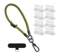 ZWWOGE 1 x mobile phone chain, short, universal, with 8 charging port dust plugs, adjustable mobile phone pendant, lanyard, wrist strap, mobile phone strap, anti-loss with ultra-thin patch