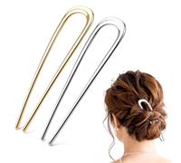 ZWWOGE Pack of 2 French Hair Pin Metal French Hair Pin 11.5 cm French Twist Hair Pin Bobby Pins U-Shaped Hair Fork Large Hair Pin Gold Silver Hair Pins French Clip for Women Girls All Hair Types