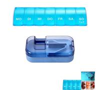 ZWWOGE Pack of 2 Pill Box 7 Days Blue and Pill Squeezer, Pill Box & Pill Box for Medication, Vitamins, Compact Medication Box, Weekly Dispenser, Round, Small Mini Pill Box for On the Go