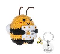 ZWWOGE Positive Energy Maya the Bee with Bee Keyring, Positive Bee Knitting Wool, Crocheted Pocket Hug Bee Gift, Bee Emotional Support, Bee Lucky Charm for Birthday, Friends, Decoration