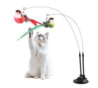 zwxqe Cat Teaser Wand, 2 in 1 Suction Cup Toy, Removable Interactive Design, Double Simulated Chirping Bird, Perfect for Teething Kitten, Agility Training, Solo Play, Calming Foraging