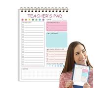 zwxqe Teacher Notepad - 50 Sheets List Notepad, 5.8x8.3 Inch Cute Memo Writing Organizer, Twin Coil Binding Daily Planner for Classroom Elementary, Student Lesson Planning and Teacher Office Use