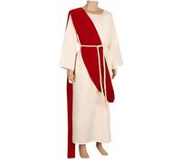 zwxqe White Robe Jesus Costume | Jesus Christ Costume White Robe With Red Cloak, Set Mens Religious Costume Nativity Robe Fancy Dress Costume, Jesus Cosplay Costume,