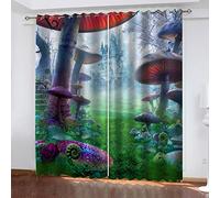 ZWYHYP Blackout Curtain With Eyelet Castle mushrooms W117cm (46") x D229cm (90") x 2 Thermal Insulated Linen Look Noise Reducing Curtains for Living Room 2 Panels