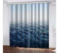 ZWYHYP Blackout Curtains for Bedroom The blue sea W168cm (66") x D138cm (54") x 2 Thermal Insulated Room Darkening Eyelet Window Curtains for Living Room, 2 Panels