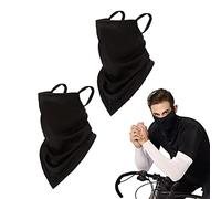 ZWZNBL 2 Pack Unisex Bandana Face Mask Scarf Gaiters Dust Cloth Washable Wind Motorcycle Mask UV Protection Reusable Breathable Cover Outdoor Cycling Ear Loops Stretchy Rave, Black, One Size (GEMZ)