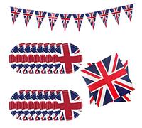 ZWZNBL 25-Piece Union Jack Party Supplies Set, Union Jack Themed Paper Plates, Tissues and Pull Flags, Queens Golden Jubilee 2022 Decoration Party Supplies, Union Jack Flag Party Supplies