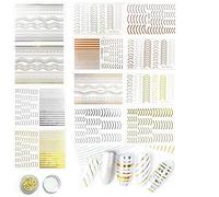 ZWZNBL Noble 12 Sheets 3D Self-Adhesive Nail Art Stickers, Gold, Silver, Rose Gold, Striped, Waves, DIY Nail Decals, Women, Girls, DIY Nail Decals Design